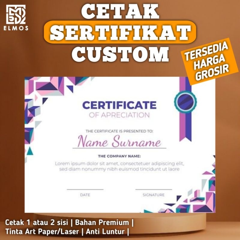 Cetak Sertifikat Custom | Cetak Piagam Custom | Cetak Penghargaan Custom | Cetak Kertas Concord | Co