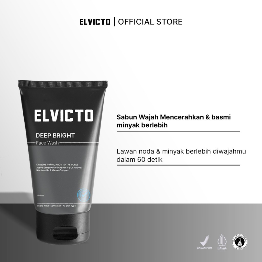 ELVICTO DEEP BRIGHT FACE WASH | Facial Wash Pria untuk Kulit Kusam & Berminyak | Sabun Wajah Pria De