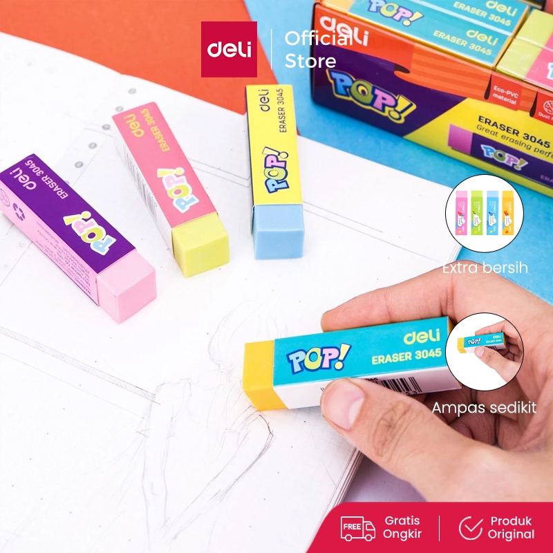 

Deli Penghapus Eraser POP Eraser 60 15 15mm 4C Merah muda biru hijau kuning E3045