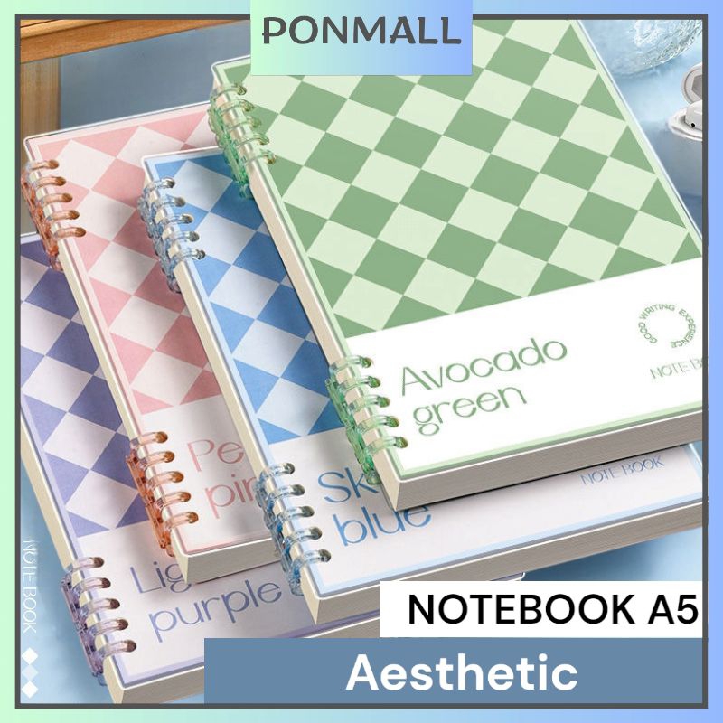 

( BELUM READY) PONMALL Aesthetic Notebook A5 motif kotak-kotak