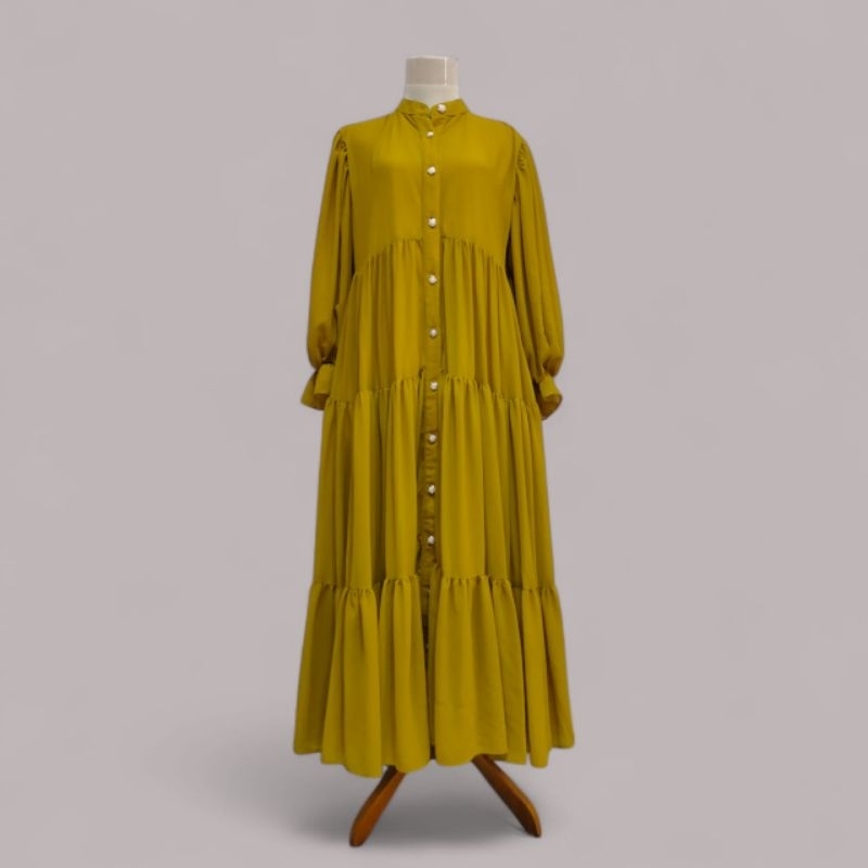 Gamis babydoll lengan balon polos bahan ceruty premium