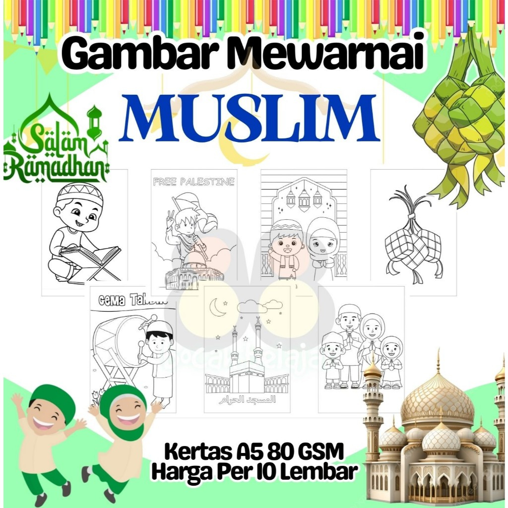 

10 Lembar Kertas A5 Gambar Mewarnai Tema ISLAM MUSLIM RAMADHAN Termurah - Anak Anak TK SD PAUD Remaja