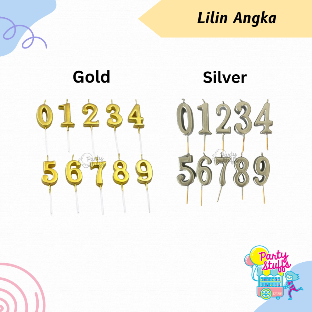 Lilin angka gold & silver / Lilin pesta / Lilin angka warna gold / Lilin angka warna silver