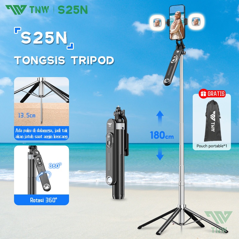 TNW S25N 180CM Tripod Ponsel Selfie Stick Bluetooth Portabel Tongsis Remote Control Quadpod Tripod L