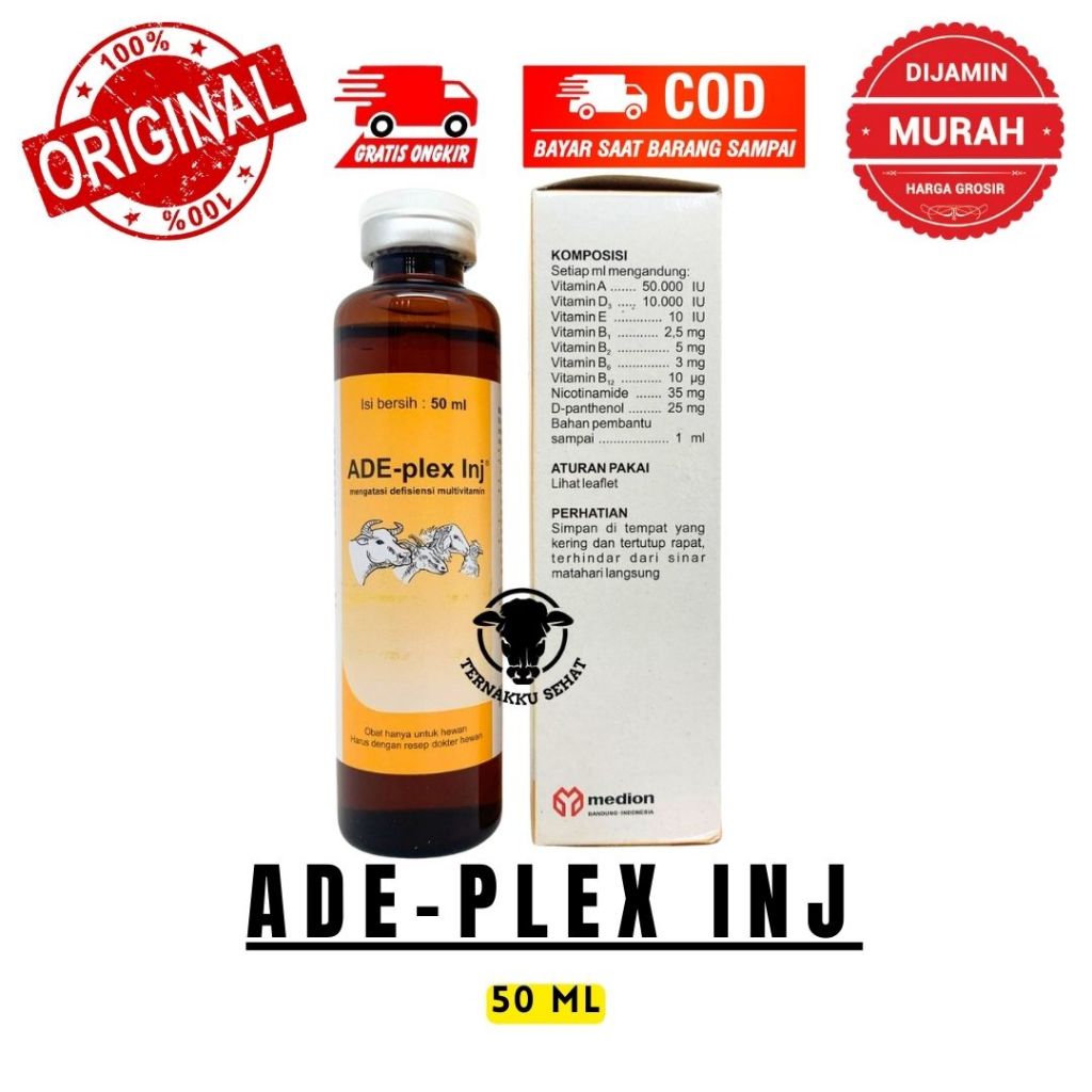ADE PLEX INJ 50 ML - Multivitamin Hewan Vitamin ADE dan B Complex Lengkap Sapi Kambing Domba Ayam Ba
