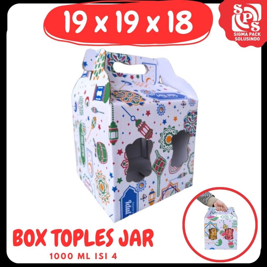 

Box 19x19x18 Jinjing (KUKER TOPLES JAR 1000 ml Isi 4) Gable Box Kardus Kue Kering / Idul Fitri /Hampers / Lebaran / Gable Box Polos/Motif