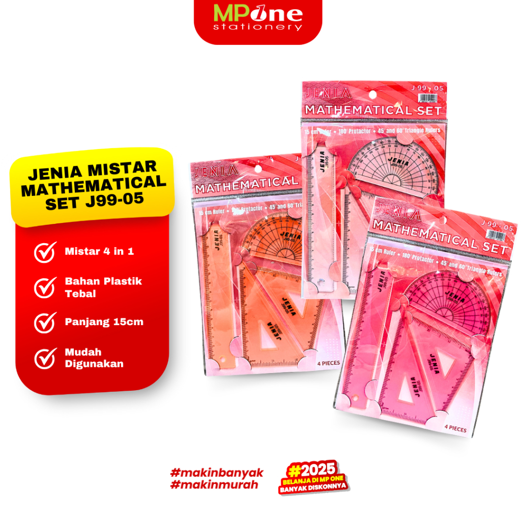 

(1 SHEET) Jenia Mistar Mathematical Set J99-05 / Penggaris Plastik 4 in 1/ Penggaris Panjang / Penggaris Segitiga / Penggaris Busur JENIA