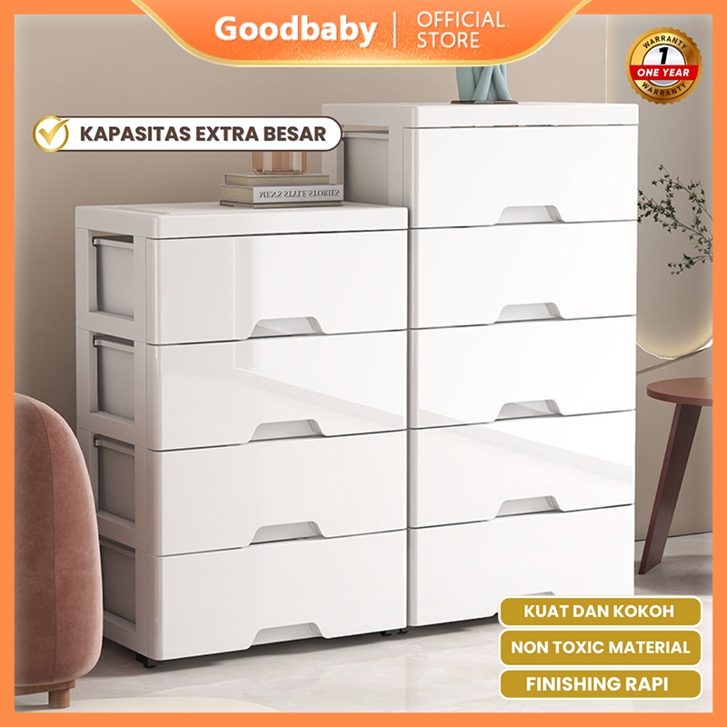 Goodbaby | Lemari pakaian plastik tertutup susun | Lemari plastik putih polos multifungsi | Lemari p