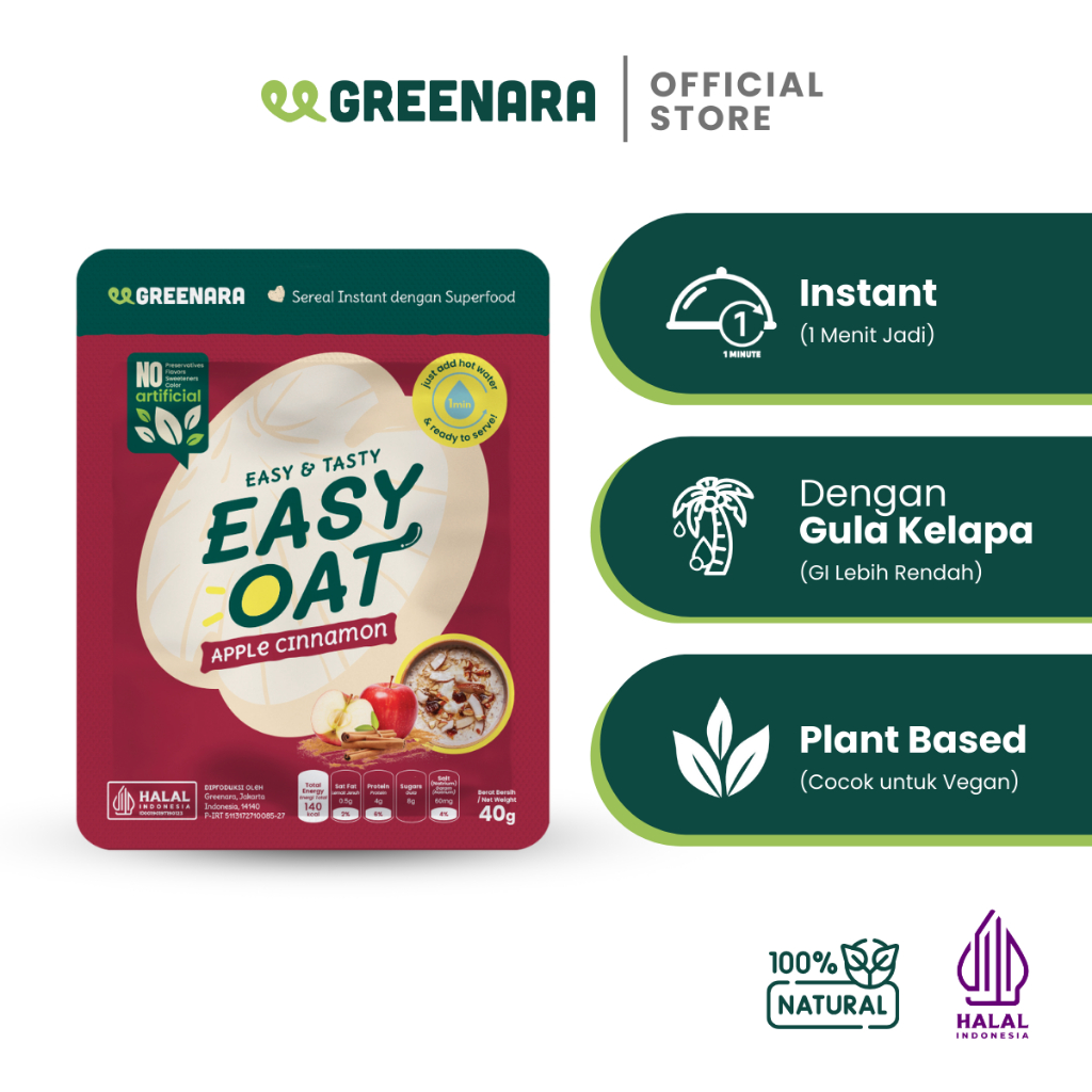 

Greenara Easy Oat Apple Cinnamon 40gr sarapan sehat instant