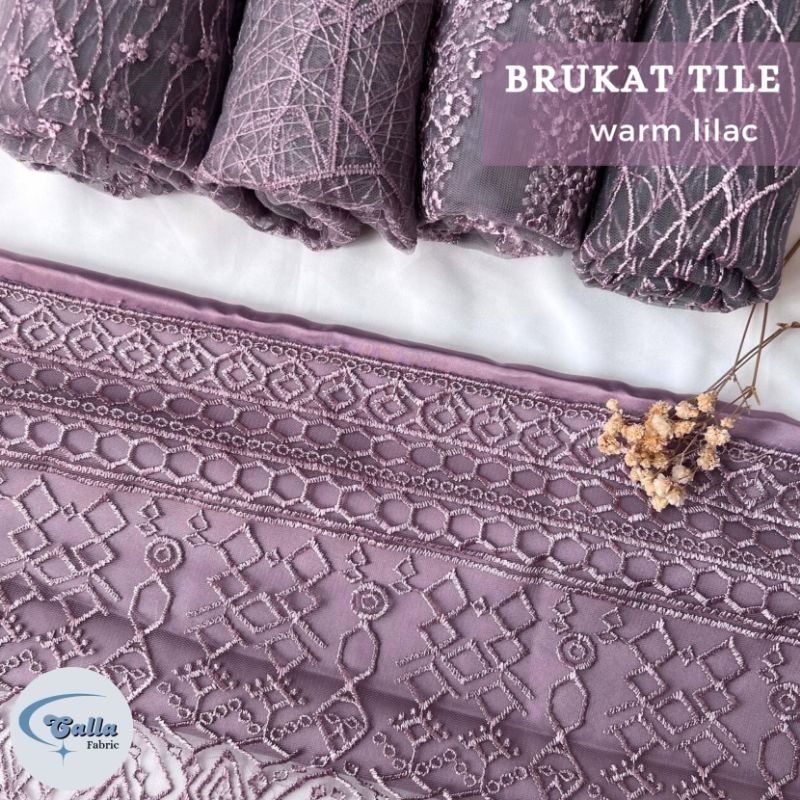 SETENGAH METER Kain Brukat Tile Premium Bahan Kebaya - Warm Lilac ( HARGA PER 50cm KAIN )