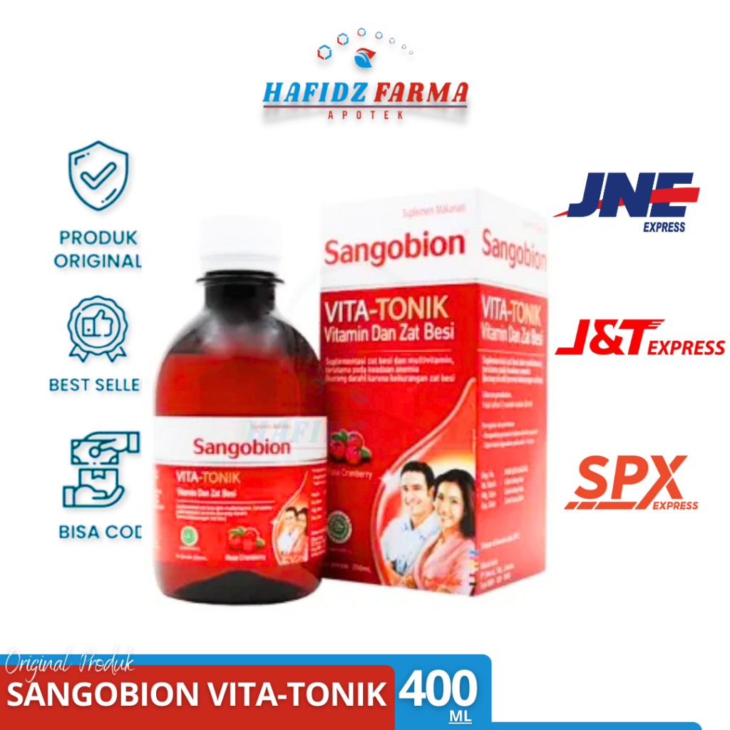Sangobion Vita-Tonik Sirup | Suplemen Zat Besi Multivitamin Atasi Anemia 400 ml - Apotek Hafidz Farm