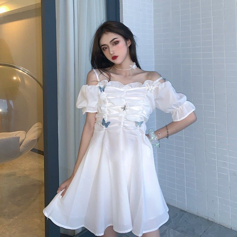 Hot Product Korean Beige Dress Mini Formal Elegan Casual Dress Vintage Lengan Panjang Pantai Sexy