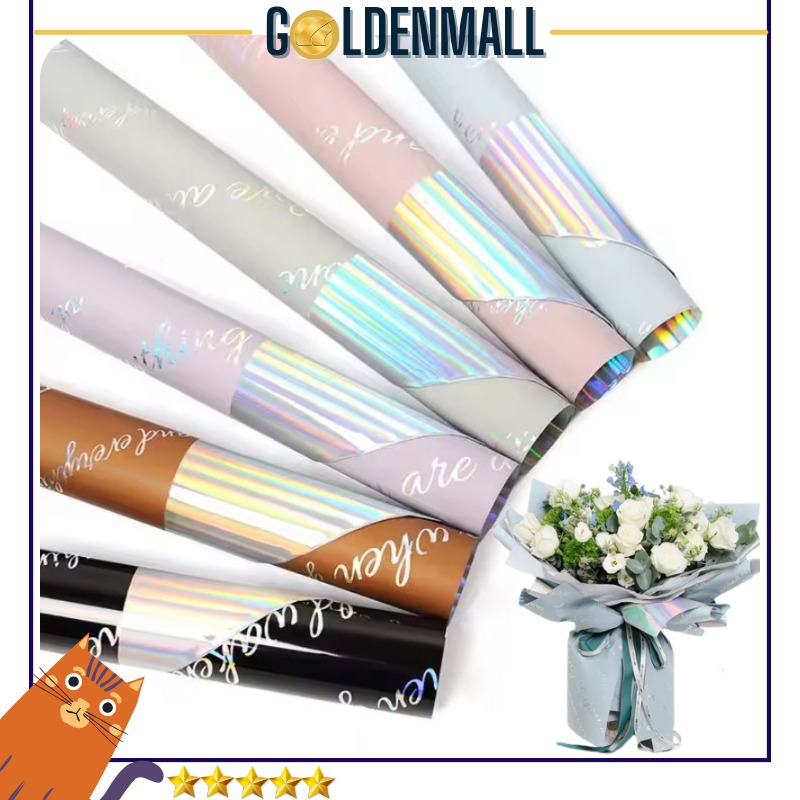 

20 LEMBAR Flower Wrapping Paper Cellophane Hologram Kertas Bouquet 6064