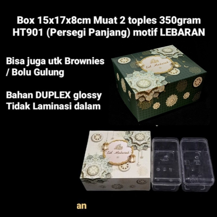 

(10pcs) Box Motif Lebaran 15x17x8cm Muat 2 Toples 350gr Dus Dodol Kue Lapis Eid Mubarak