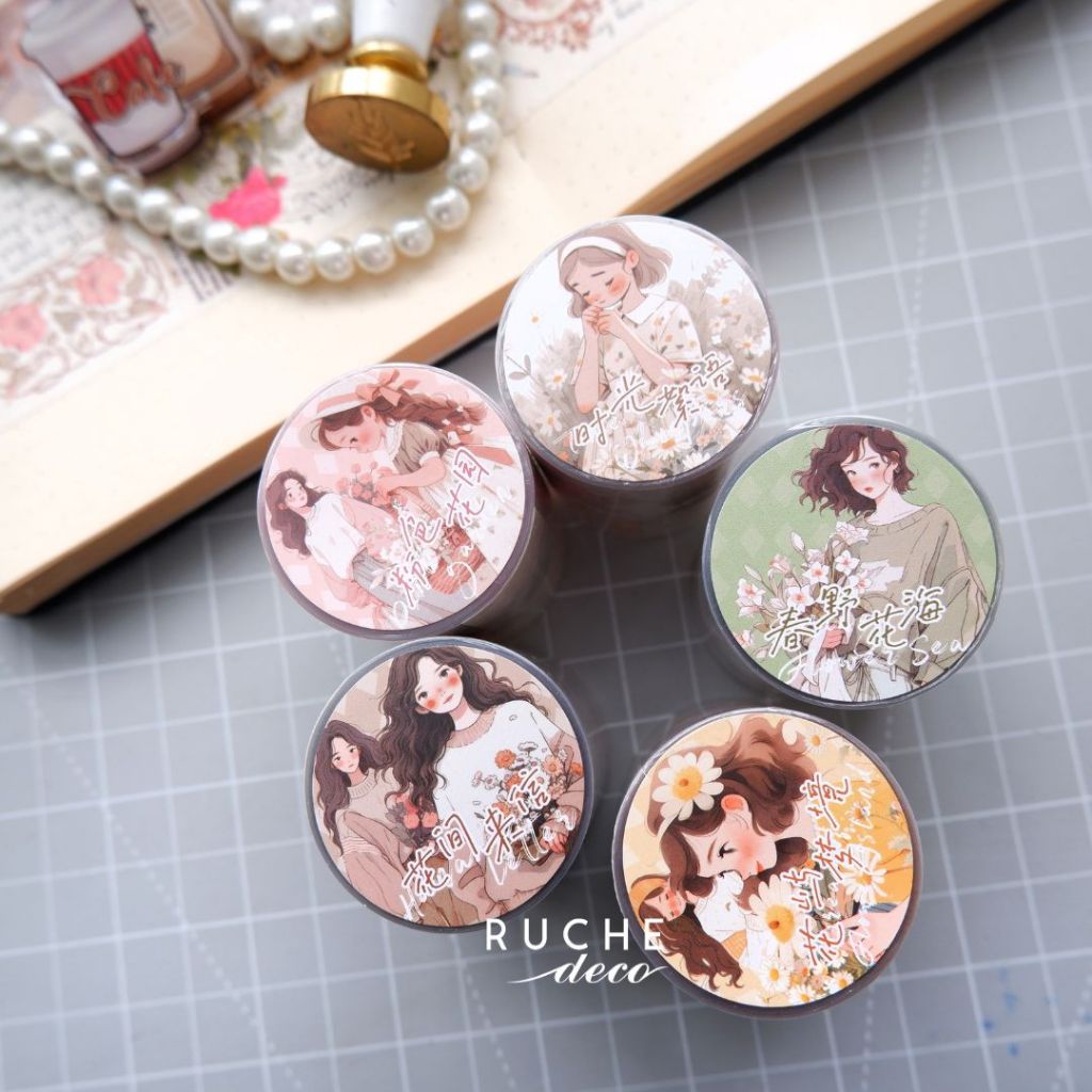 

RUCHE DECO - PET Roll - Garden Girl / Selotip Aesthetic - Deco Masking Tape Jurnal DIY Scrapbook
