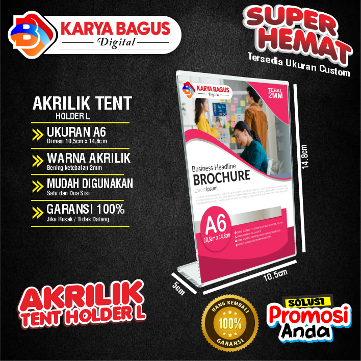 

Akrilik Tent Card Holder L Insert Paper Ukuran A6