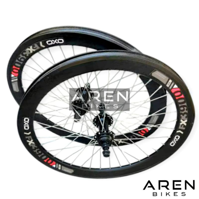 WHEELSET SEPEDA 20 INCH OXO 4CM RODA 20" MURNI FX3900 DEPAN BELAKANG DOUBLE WALL SEPAKET BISA UNTUK 