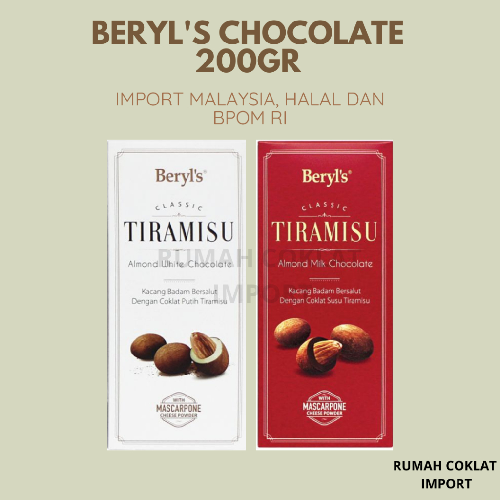 

200gr Beryl's Almond Chocolate Tiramisu Malaysia Halal BPOM beryls coklat cokelat