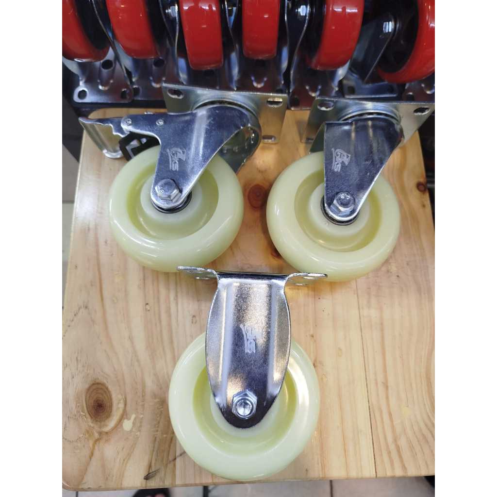 RKS - Roda 4 inch Nylon putih Heavy Duty + Double bearing caster Troli