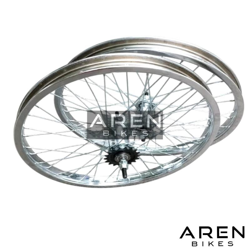 WHEELSET SEPEDA 20 INCH UNITED REM TORPEDO BESI CHROME KROM VELG RIM RIMS HUB JARI JARI LUBANG 36 HO