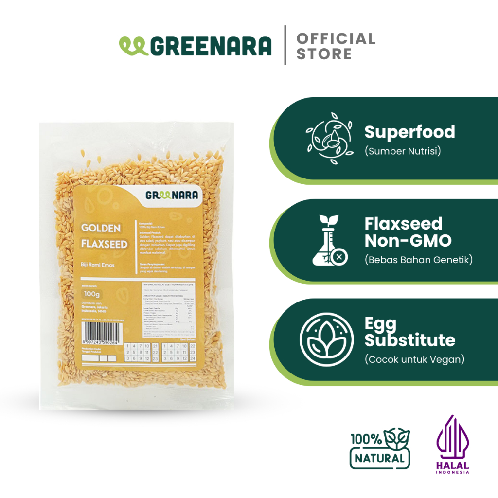 

Greenara Biji Rami Emas 100gr / Golden Flaxseed