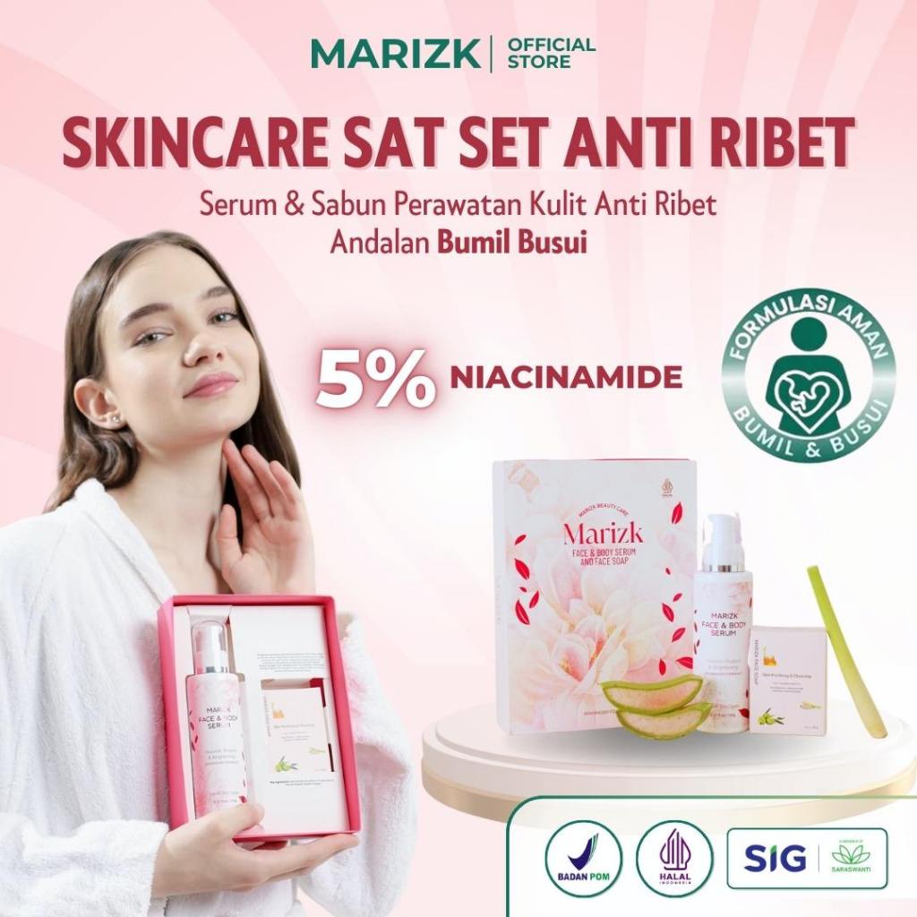 MARIZK Skincare Bumil Busui Face & Body Serum + Soap Krim Cream Sabun Wajah Pemutih Dengan Niacinami