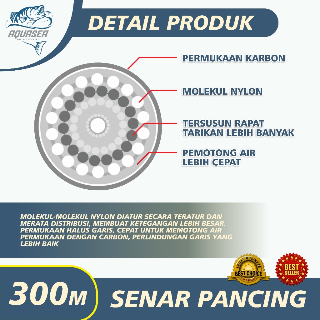 Aquasea Tali Pancing Okamoto Senar Pancing Jepang 300Meter Kualitas Premium Original