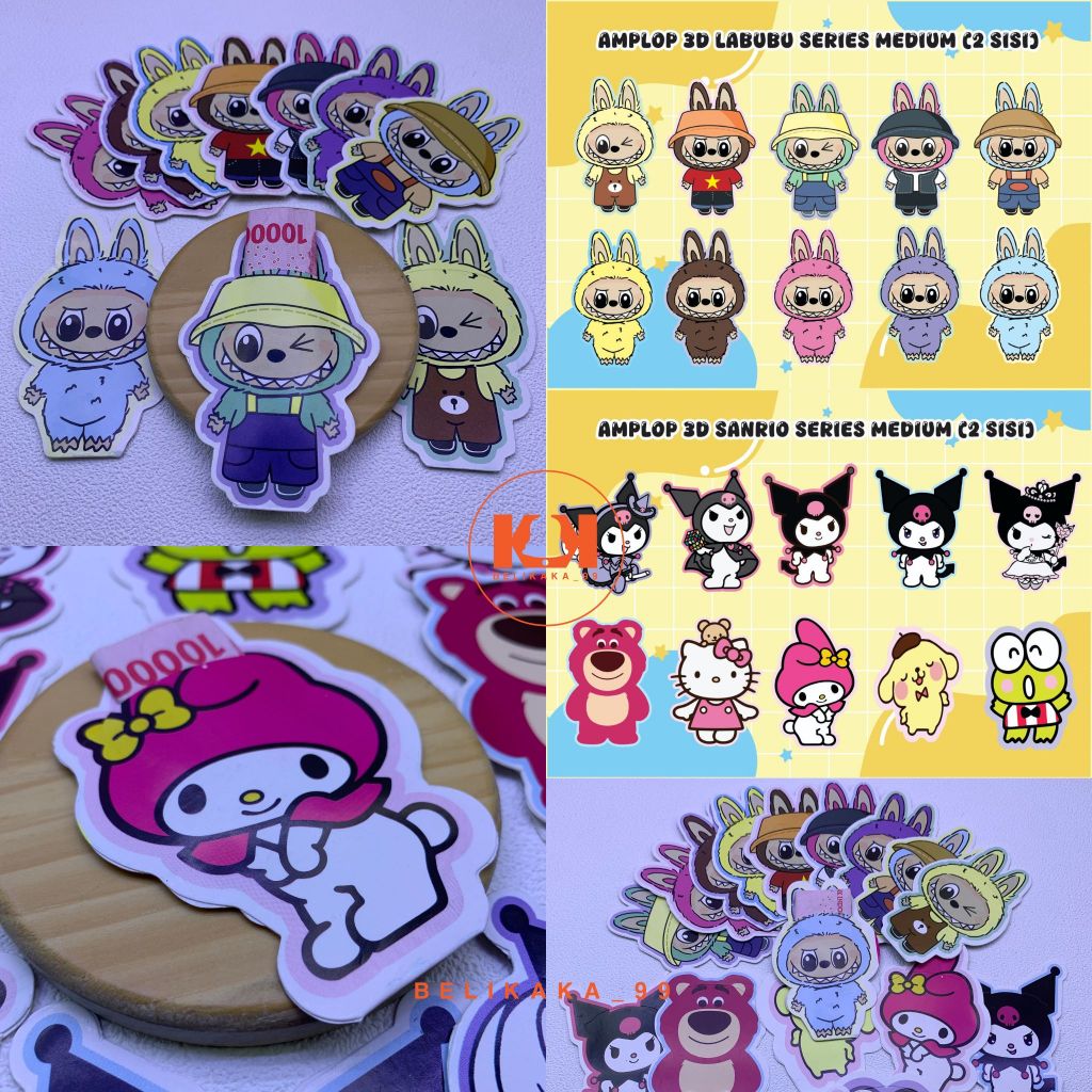 

(10 PCS) AMPLOP LEBARAN 3D 2 SISI MOTIF KARAKTER LABUBU DAN SANRIO SIAP PAKAI 1 PAK ISI 10 PCS