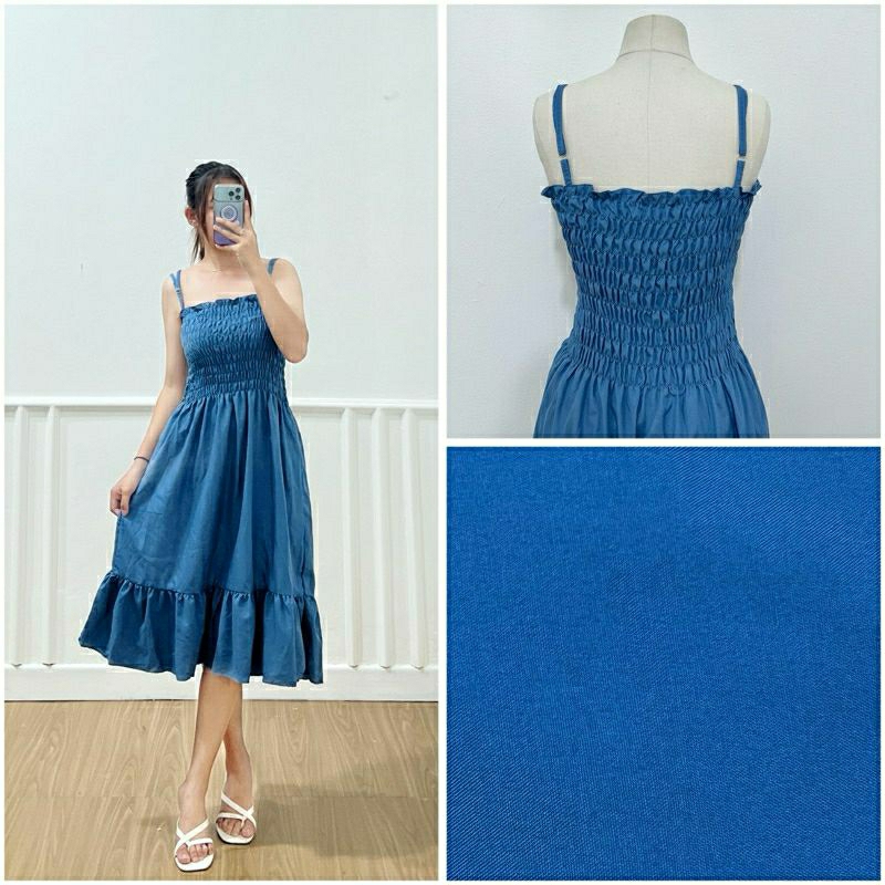 DRESS TANKTOP babydoll DRESS TALI WANITA/DRESS SMOCKED FUL