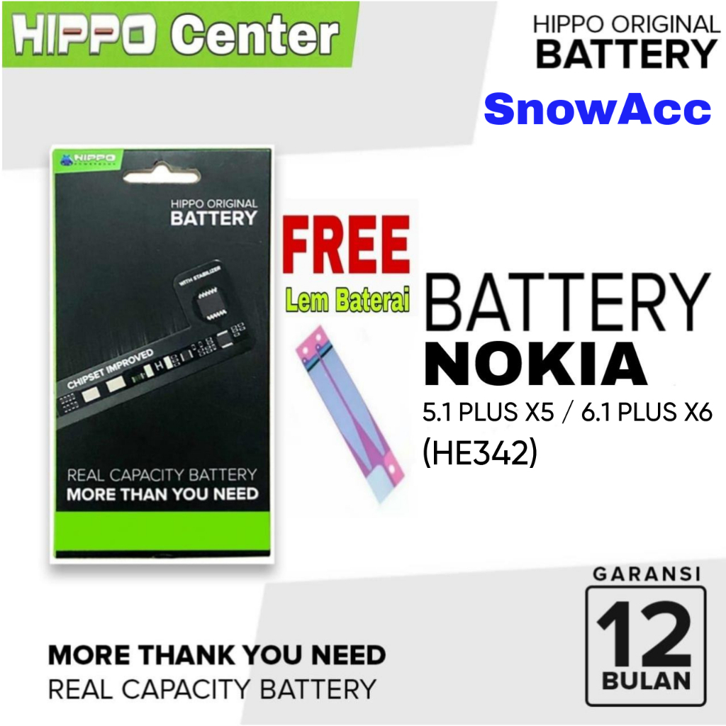 Hippo Baterai Original NOKIA 5.1 PLUS ( X5 ) / NOKIA 6.1 ( X6 ) / HE-342