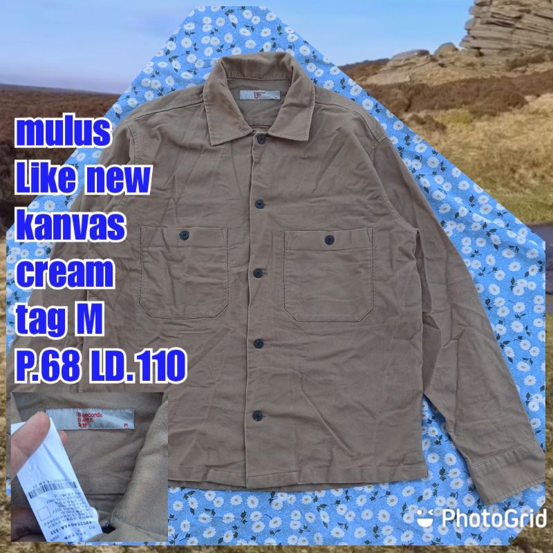 kemeja pria outer tebal kanvas cream khaki 8 seconds