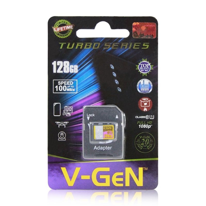 Micro Sd V-GeN 128GB CLASS10 TURBO 100MB/s + Adaptor MMC 128 gb plus adapter Original Bergaransi Lif
