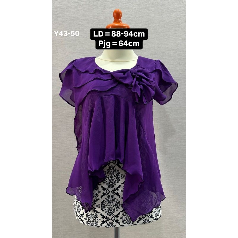 Y43-50 PRELOVED MURAH BLOUSE WANITA LENGAN PENDEK UNGU Size M MINUS