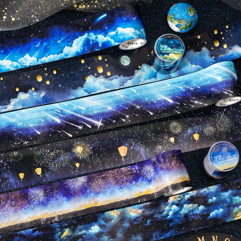 (1FG) washi tape selotip solid full pemandangan alam langit meteor bintang jatuh shooting star night
