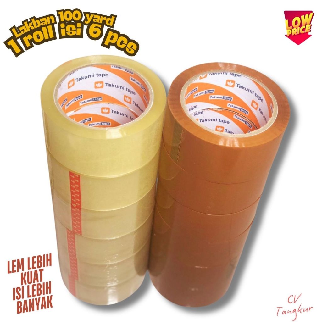 

LAKBAN 1 ROLL ISI 6 PCS | LAKBAN TAKUMI Coklat dan Bening | 45mm x 100yard | Lakban Murah