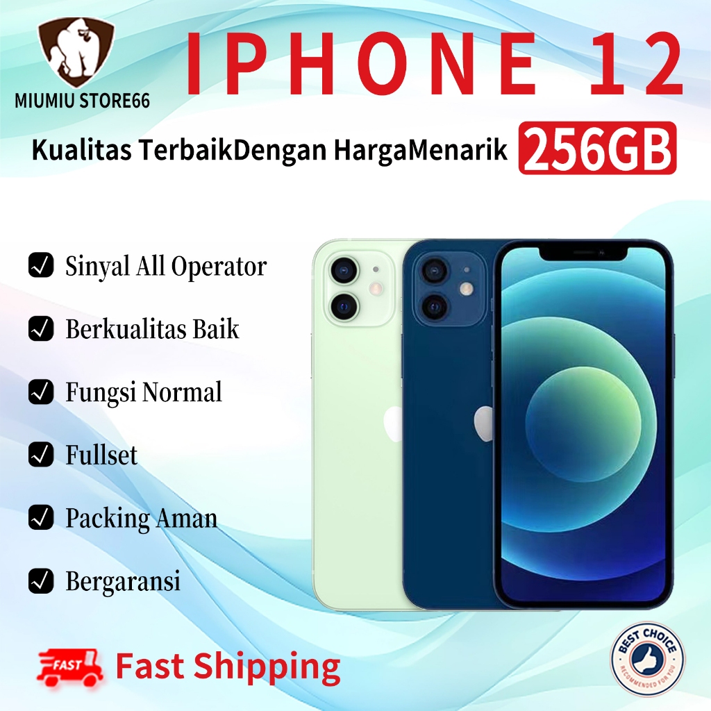 iPhone12 256GB Bekas Second Original100% All Sim Silent Fullset Mulus Normal Hp 3utools All Green