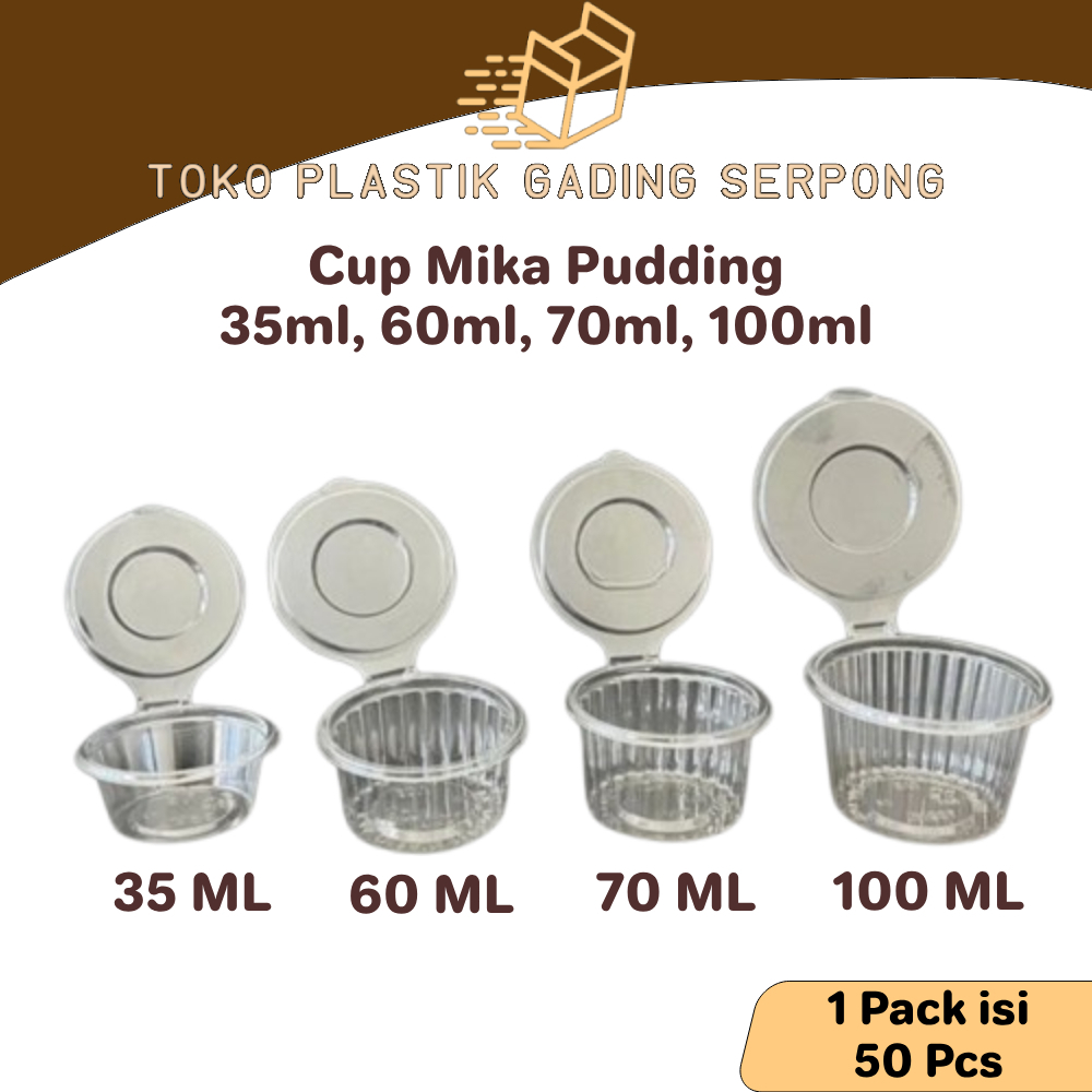 [50 Pcs] Cup Mika Pudding Jelly Sambal Sauce Cup Ukuran 35ml, 60ml, 70ml, 100ml Tutup Sambung.