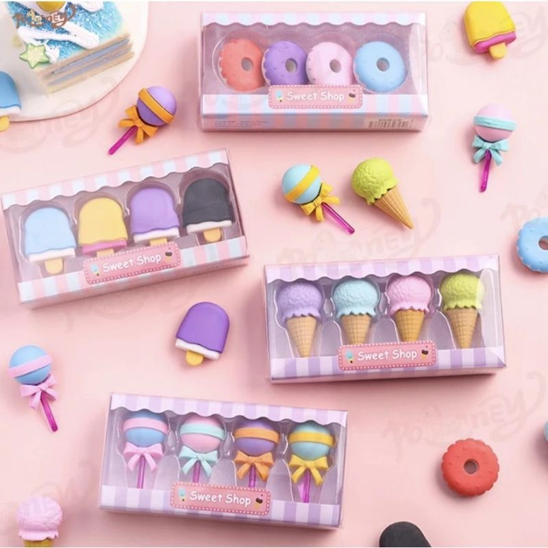

4in1 Penghapus pensil Penghapus eraser hapusan set lucu model ice cream donat lollipop popsicle