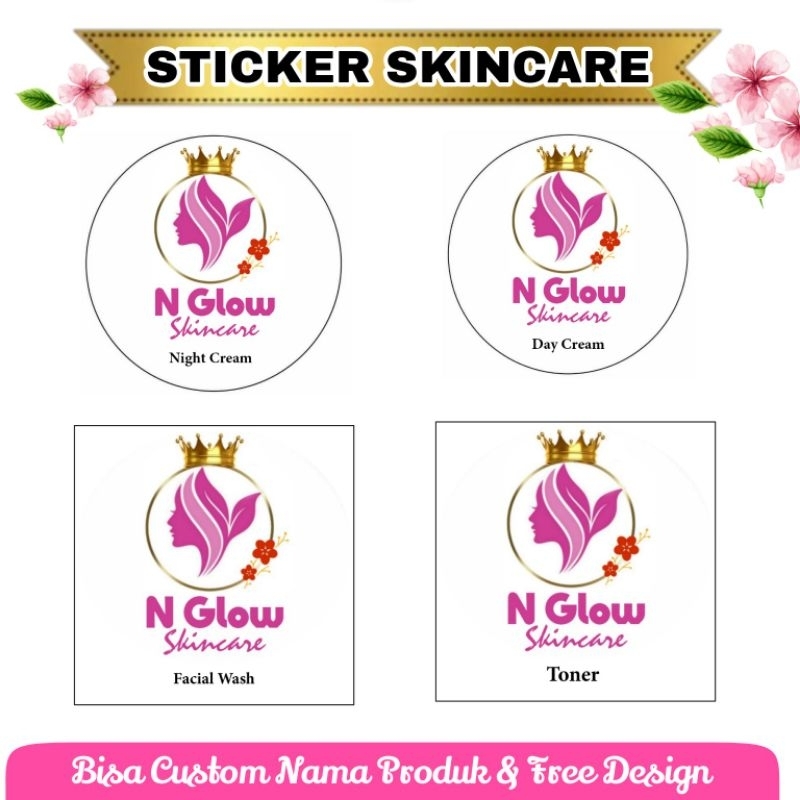 

(ISI 100 PCS) STICKER SKINCARE MOTIF QUEEN CUSTOM NAMA FREE DESIGN