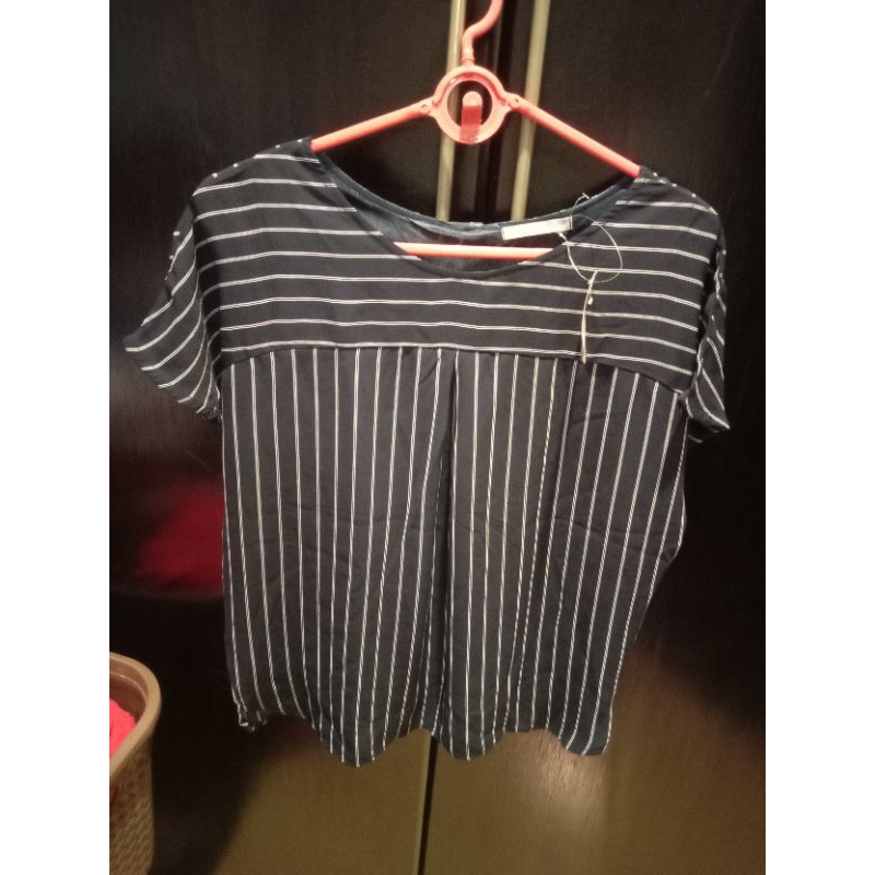 Atasan Blouse Made in Japan Salur Garis2 Lengan Pendek