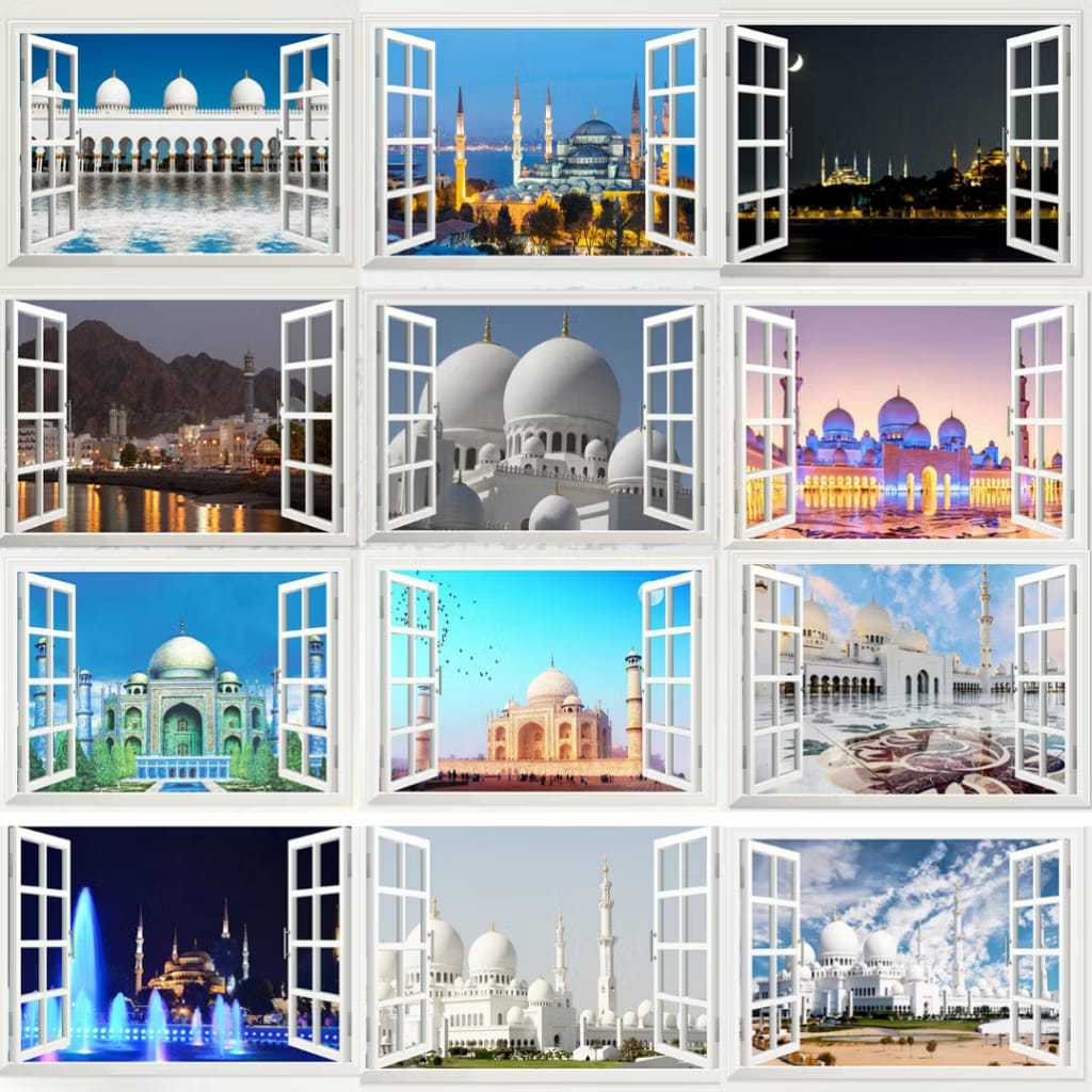 Stiker Masjid Hiasan Dinding / Sticker Dinding Motif Masjid / Stiker Motif Window Mosque - Harga/pc