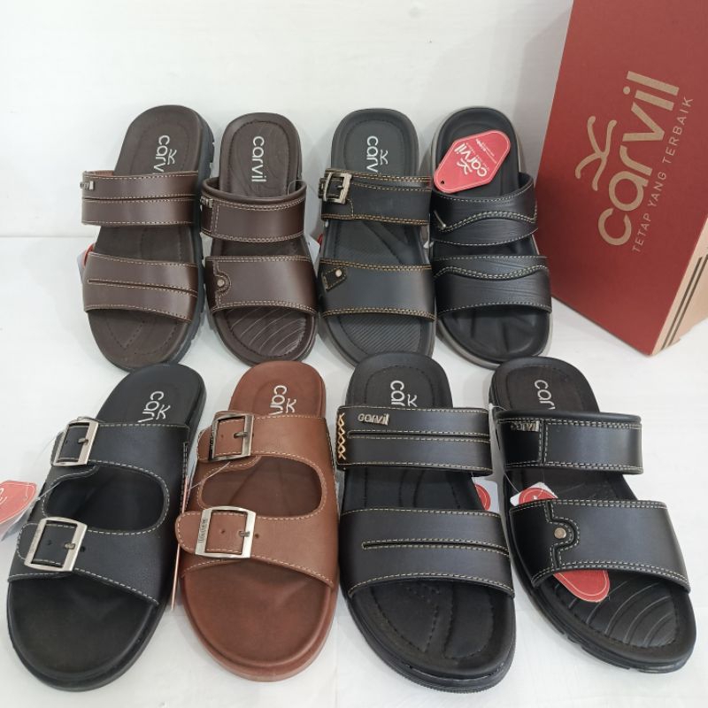 Macam Macam Sandal Kasual Pria Merk Carvil | Sandal slide Sopan Carvil | Sandal Carvil kokop | sanda