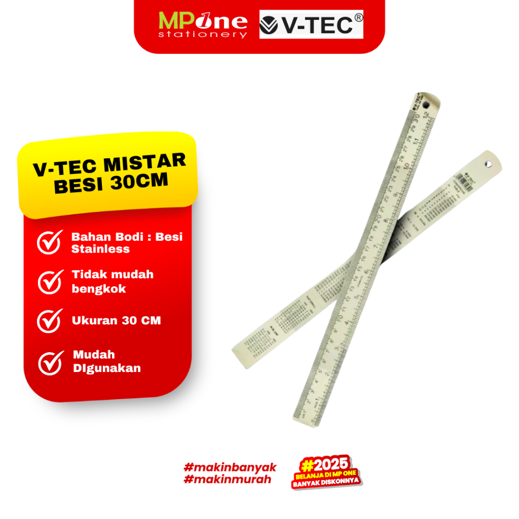 

(1 PCS) V-Tec Mistar Besi 30 CM / Penggaris Besi Anti Patah 30cm V-TEC