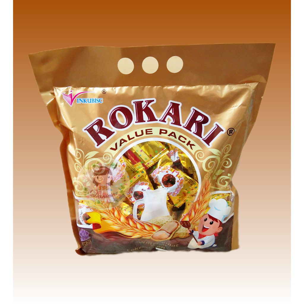 

.350gr Rokari Value Pack isi 45 pcs - Wafer Bulat Salut Coklat & Kacang ( SCP )