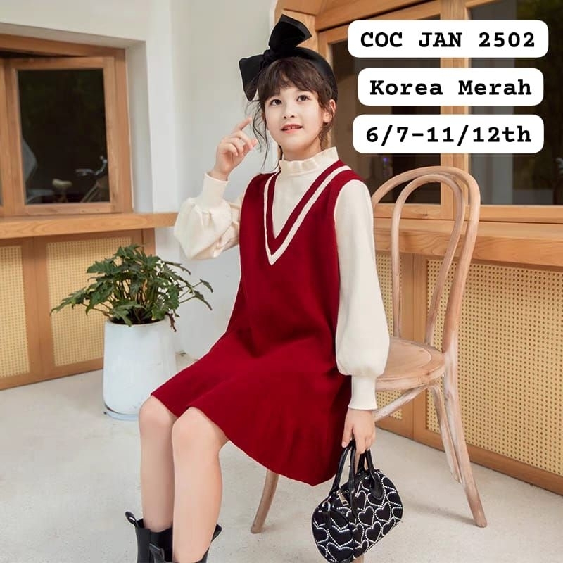 Dress Rajut "KOREA MERAH" Anak 6/7th - 11/12th (coc jan 2502)