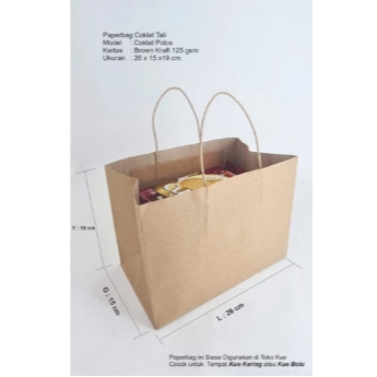 

(10pcs) Paperbag Coklat Tali (L) 15x19x26cm, 125gsm - Kue Bolu