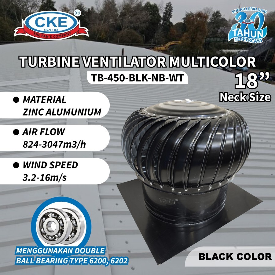 Turbin Ventilator Multicolor 18 Inch Black Color TB-450-BLK-NB-WT Ventilasi Atap Rumah Gedung Pabrik