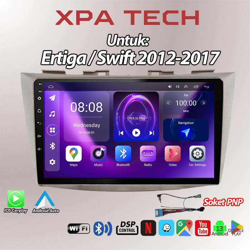 6+64G Head Unit Utk Ertiga/Swift 2012-2017 Android 15 Mobil 9inch IPS Screen Termasuk Frame / Soket 