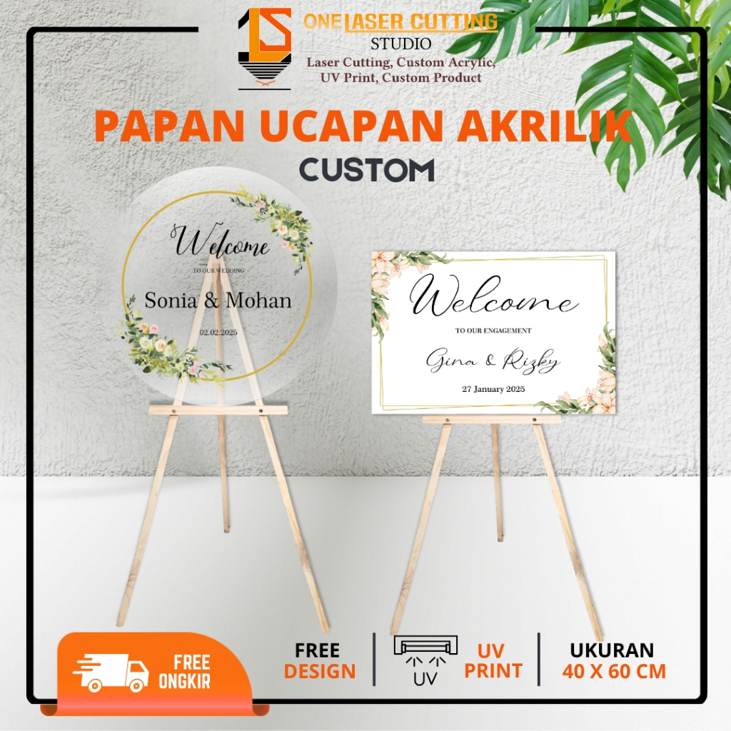 Papan Ucapan Akrilik Custom Acrylic Wellcome Sign Wedding Grand Opening Lamaran Papan Nama Dekorasi