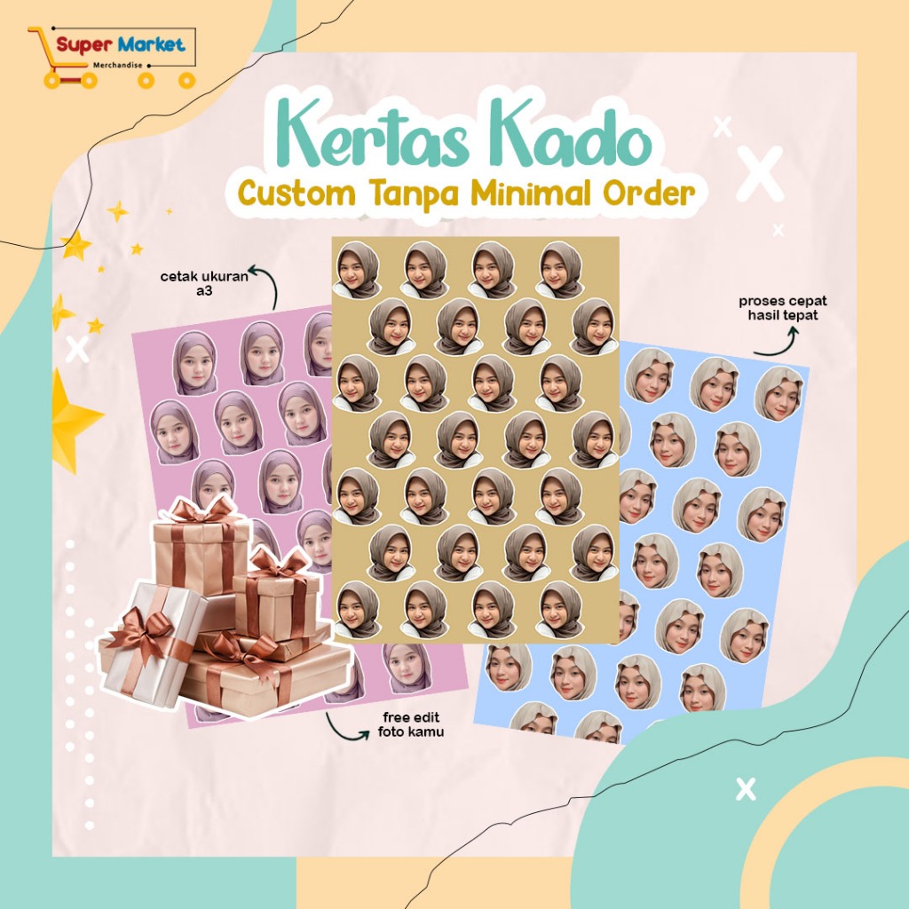 

[1HARI JADI] - Kertas Kado Custom / Bungkus Kado Wajah Foto Nama Tanpa Minimal Order